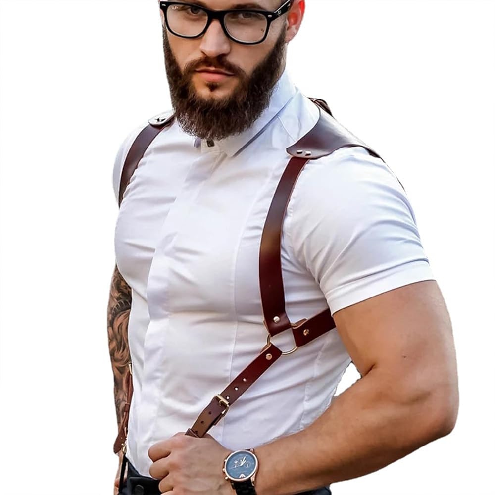 Amazon.co.jp: [Greabuy] Pu レザーサスペンダー男性用